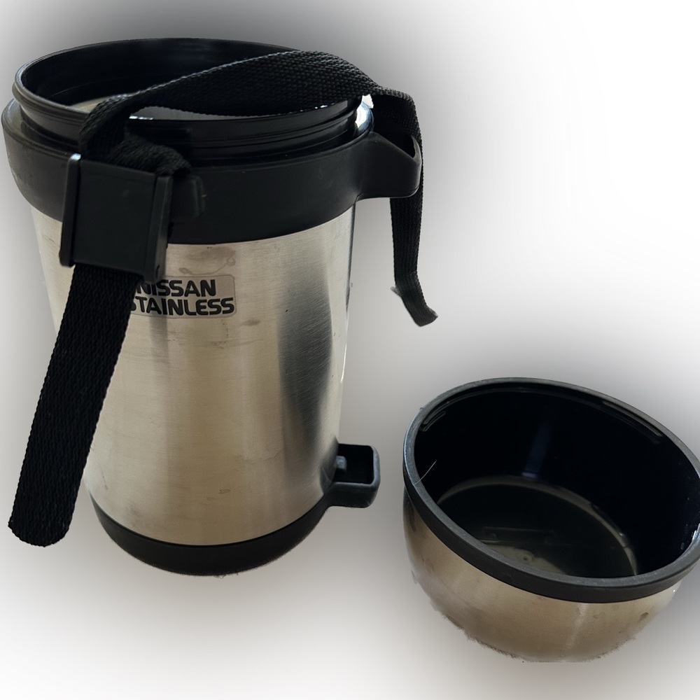 Nissan stainless thermos with strap